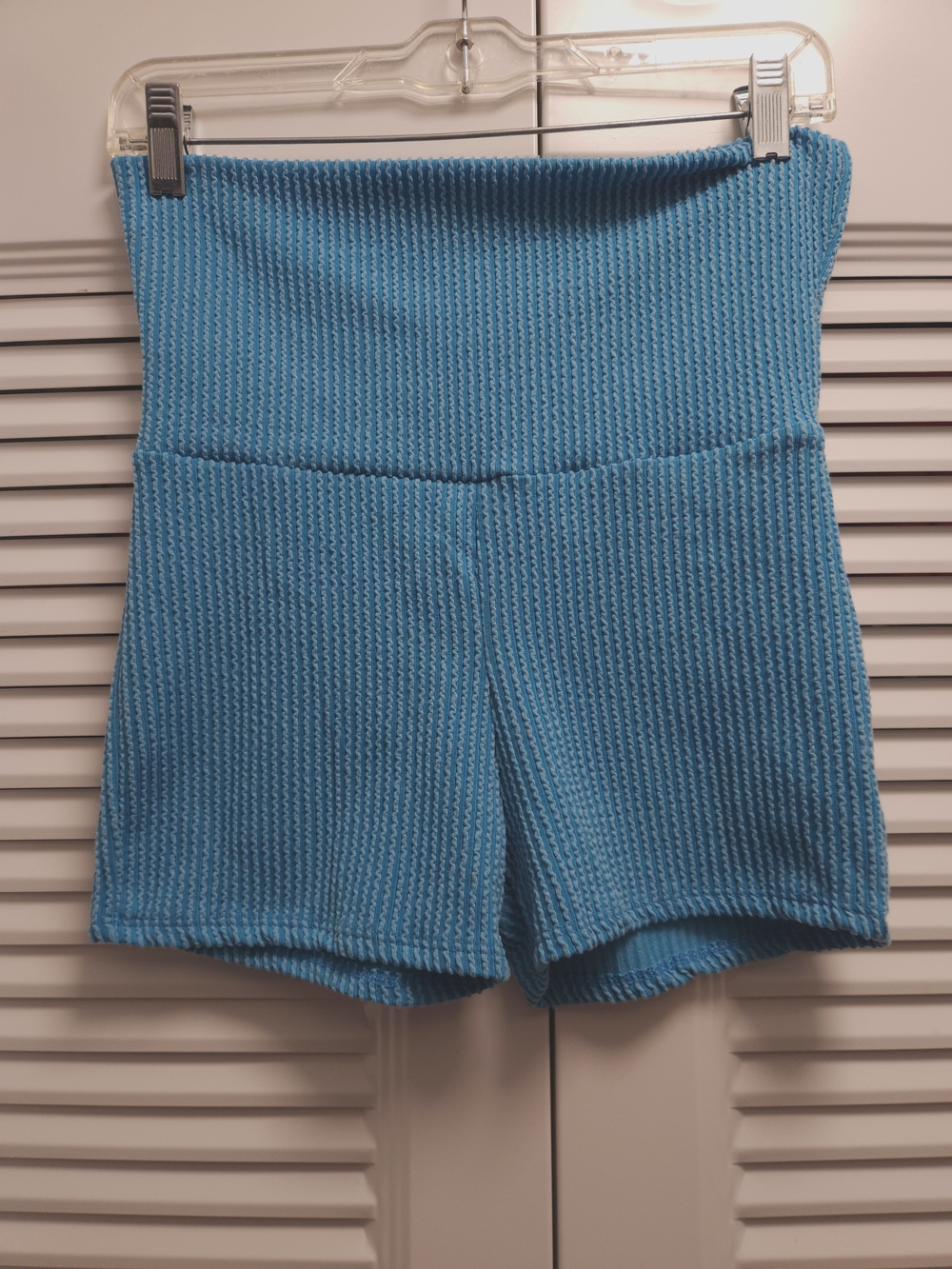 NWT Fashion Nova Ribbed High Waist Biker Shorts Blue Size Medium Stretch